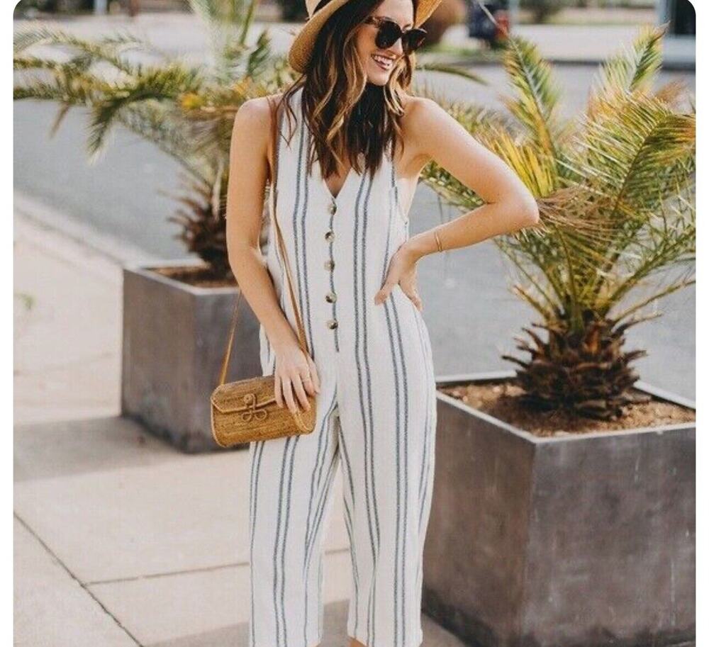 Urban Outfitters Jordan Jumpsuit M Women's Casual Striped One Piece NEW 21370